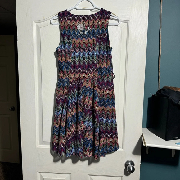 Desingual Atypical  Chula Life Multi Coloured Lined Dress Side Zip Size Medium - Picture 2 of 14